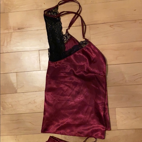 Plum silk and lace pyjama set **worn once** - Picture 3 of 4